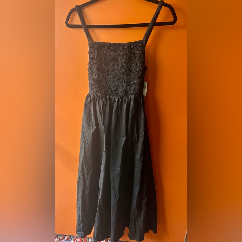 OLD NAVY smocked black midi fit and flare cotton dress